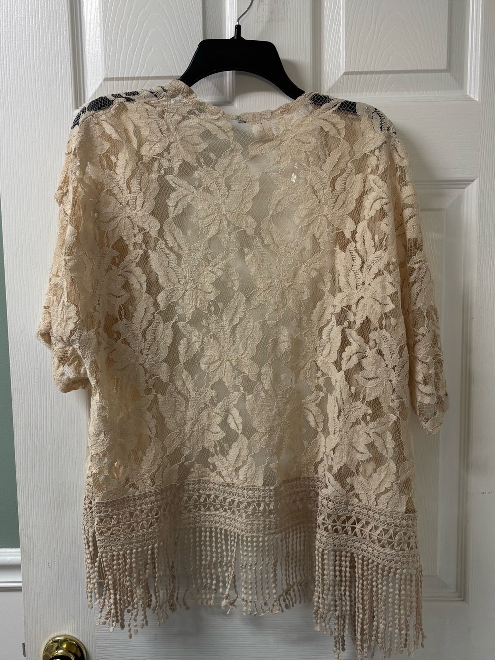 Charlotte Russe Lace Boho Indie Fringe Kimono Cover Up Beige Women’s Size Medium - Picture 4 of 4